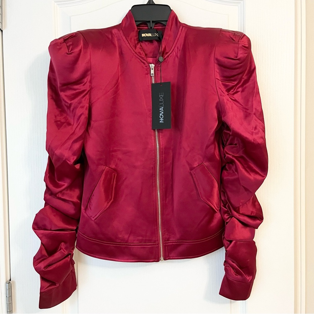 Nova Luxe Emerie Shoulder Pad Bomber Jacket Red Burgundy Women’s S New With Tags